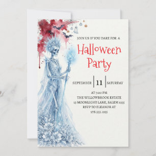 Convite de festa de Halloween com esqueleto de sen
