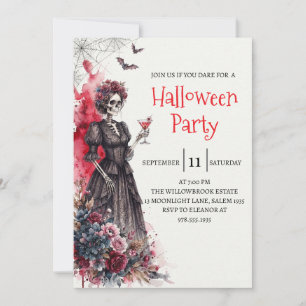 Convite de festa de Halloween com esqueleto de sen