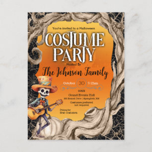 Convite de festa de Halloween com fantasia de esqu