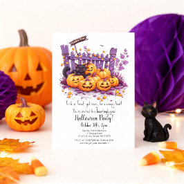 Convite de Festa de Halloween com Gatinho Preto e