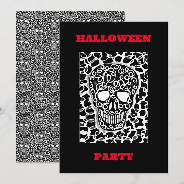 Convite de Festa de Halloween com Imagem de Caveir (Frente/Verso)