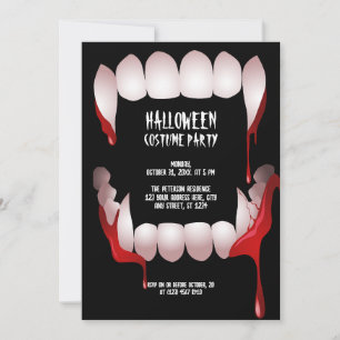 Convite de festa de Halloween com presas de Drácul