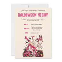 Convite de festa de Halloween com tema rosa