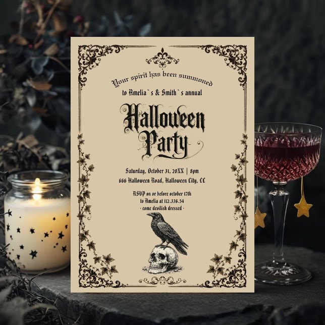 Convite de Festa de Halloween | Corvo Gótico Vinta (Criador carregado)