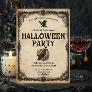 Convite de Festa de Halloween Corvo Gótico Vinta