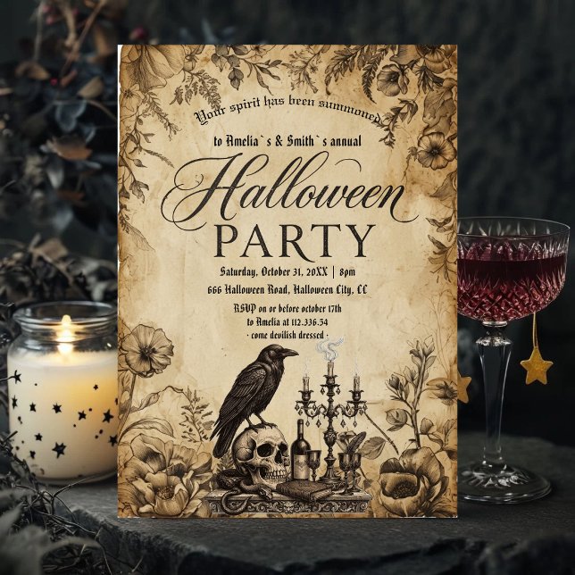 Convite de Festa de Halloween | Corvo Gótico Vinta (Criador carregado)