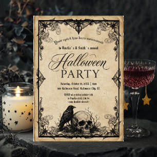 Convite de Festa de Halloween Crânio de Corvo Gó