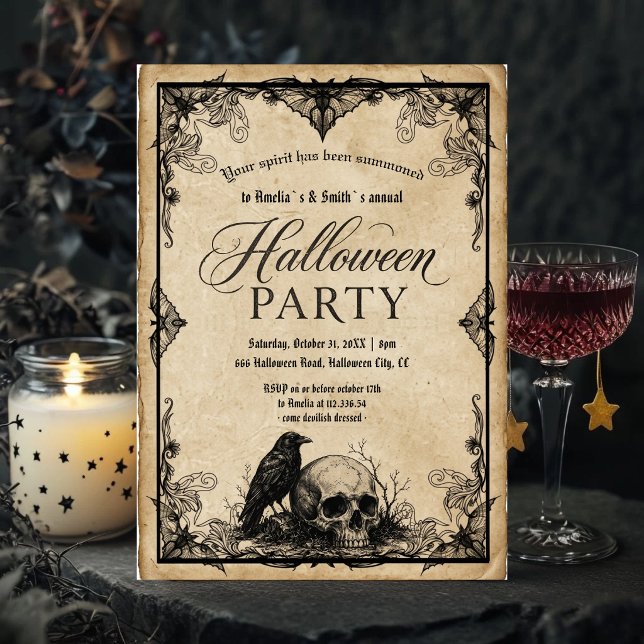 Convite de Festa de Halloween | Crânio de Corvo Gó (Criador carregado)