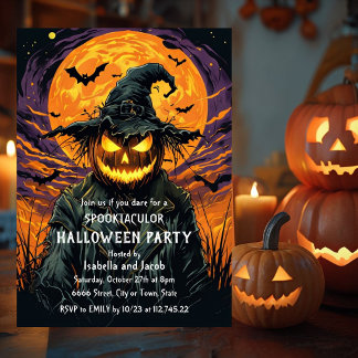 Convite de Festa de Halloween de Abóbora Bruxa Jac
