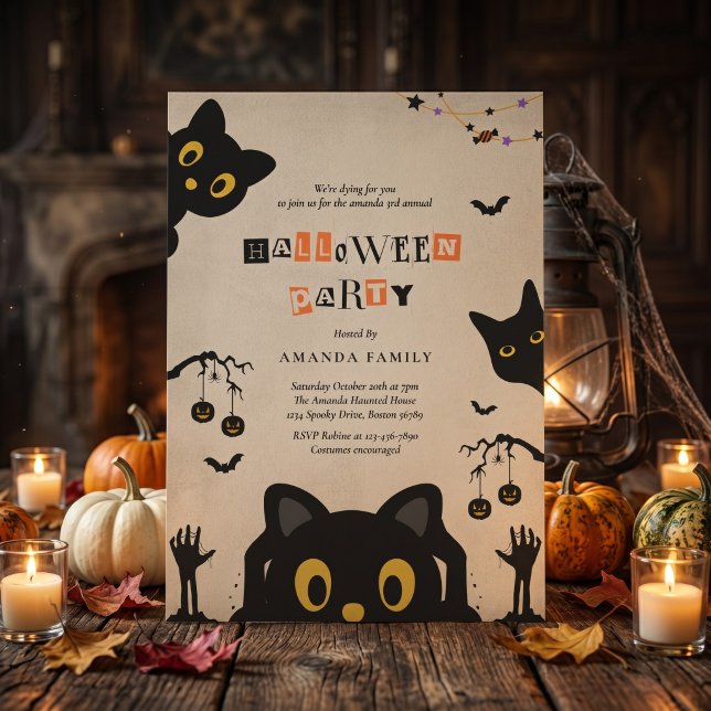 Convite de Festa de Halloween de Gato Preto Fofo (Criador carregado)