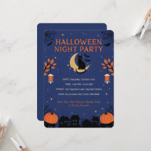 Convite de Festa de Halloween de Gato Preto Fofo