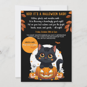 Convite de festa de Halloween de gato preto fofo p