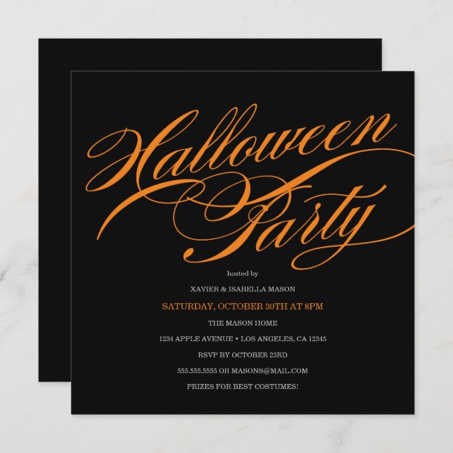 Convite de Festa de Halloween de Script Elegante (Frente/Verso)