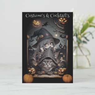 Convite de Festa de Halloween de uma Bruxa e seu G