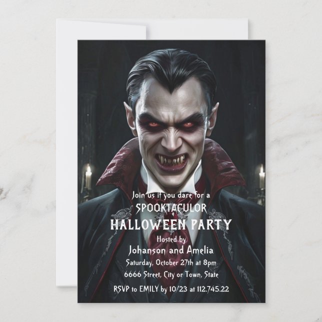Convite de Festa de Halloween de Vampiro Gótico Dr (Frente)