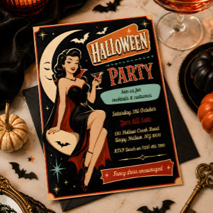 Convite de Festa de Halloween de Vampiro Pin-Up Re