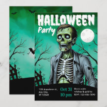 Convite de Festa de Halloween de Zumbi Esqueleto p