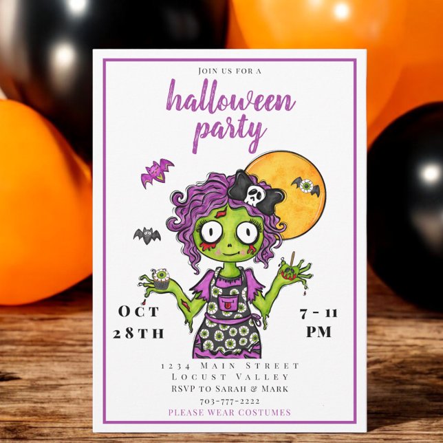 Convite de Festa de Halloween de Zumbi Fofa  (Criador carregado)