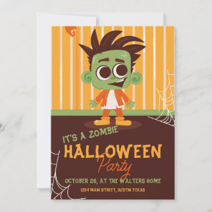 Convite de festa de Halloween de Zumbi Fofo