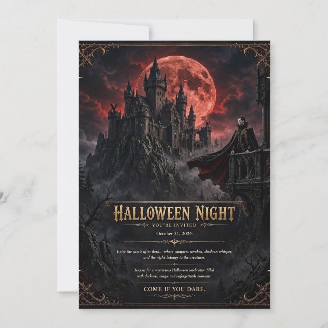 Convite de festa de Halloween do Castelo Gótico Lu (Frente)