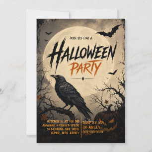 Convite de festa de Halloween do Corvo Gótico Escu