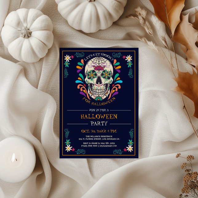 Convite de festa de Halloween do Crânio Açucarado (Criador carregado)