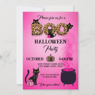 Convite de festa de Halloween do gato preto da chi
