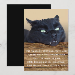 Convite de festa de Halloween do gato preto vampir