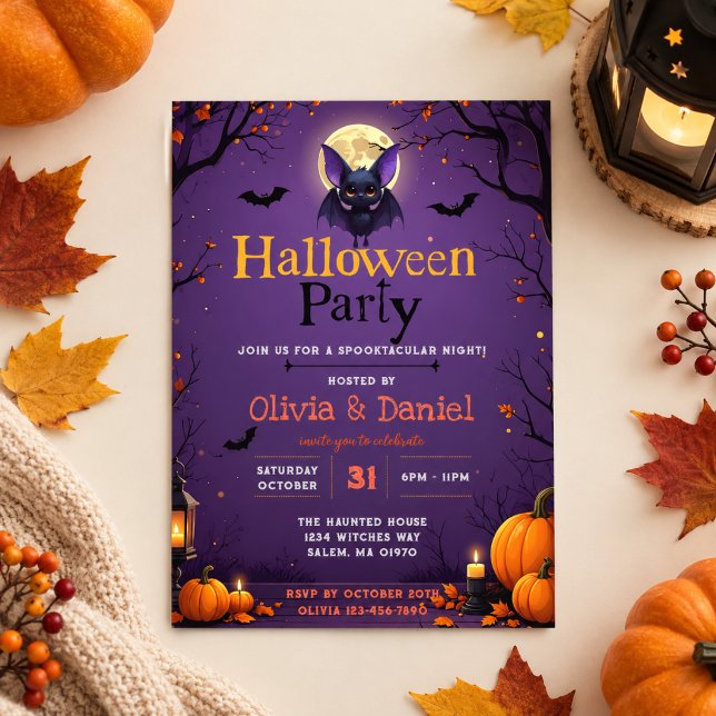 Convite de Festa de Halloween do Morcego Fofo (Criador carregado)
