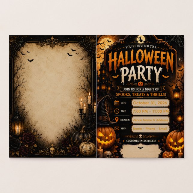 Convite de Festa de Halloween Editável | Abóbora G (Interior)