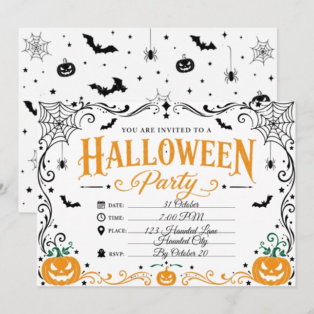 Convite de Festa de Halloween Elegante e Gótico Pe (Frente/Verso)