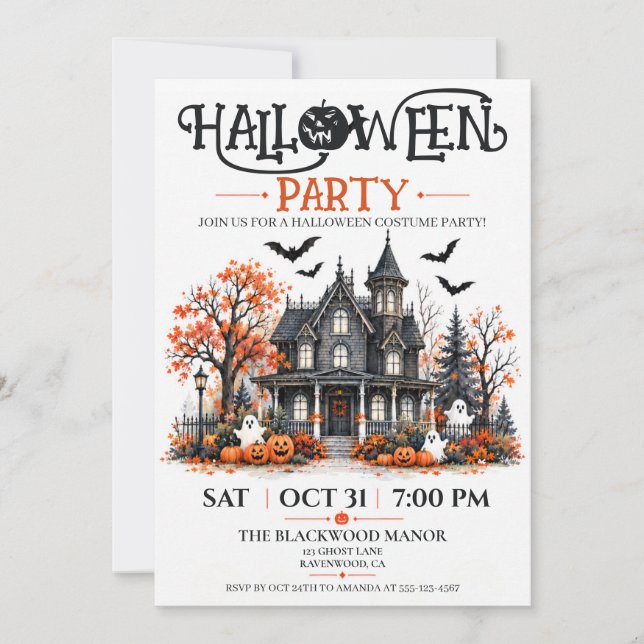 Convite de Festa de Halloween em Casa Assombrada A (Frente)