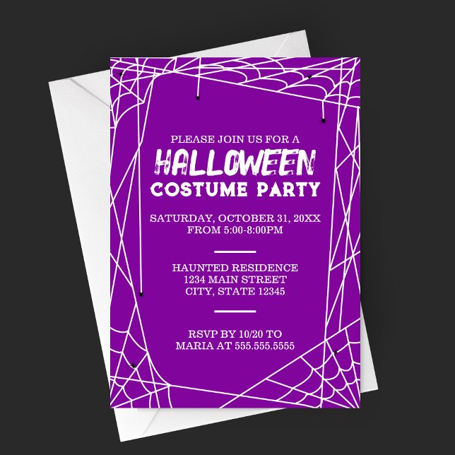 Convite de Festa de Halloween em Teia de Aranha (Bright Purple Spiderweb Frame Halloween Costume Party Invitation)