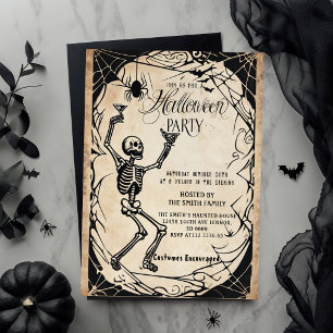 Convite de Festa de Halloween Esqueleto Vintage Gó