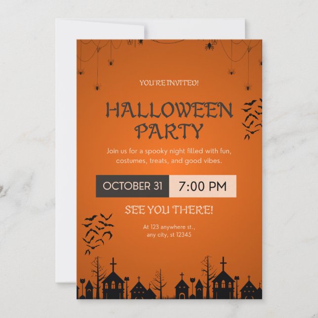Convite de festa de Halloween extravagante e laran (Frente)