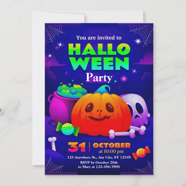 Convite de Festa de Halloween Fofo e Assustador pa (Frente)