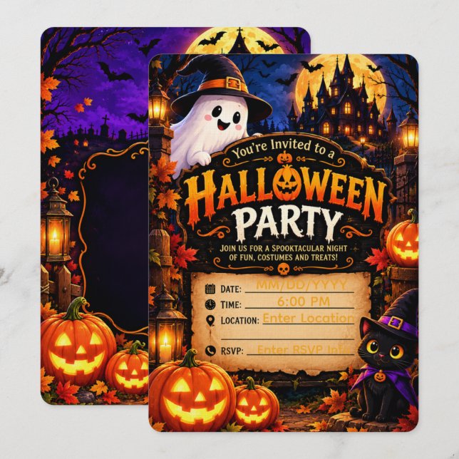 Convite de Festa de Halloween Fofo Modelo | Assust (Frente/Verso)