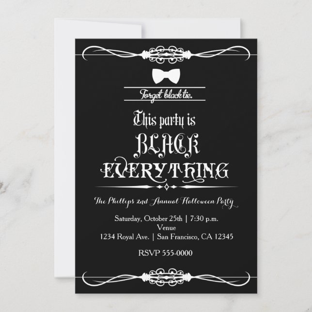 Convite de festa de Halloween Forget Black Tie (Frente)