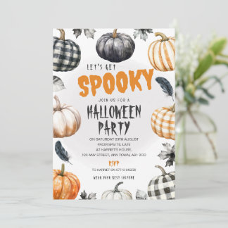 Convite de Festa de Halloween Gingham Pumpkins