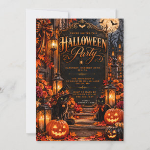 Convite de Festa de Halloween Gótico com Gatos Pre