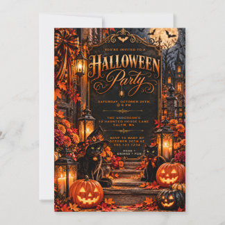 Convite de Festa de Halloween Gótico com Gatos Pre