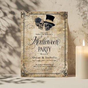 Convite de festa de Halloween gótico vintage com c