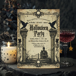 Convite de Festa de Halloween Gótico Vintage Corvo