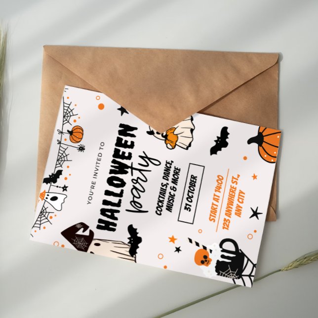 Convite de Festa de Halloween Laranja e Preto (Criador carregado)