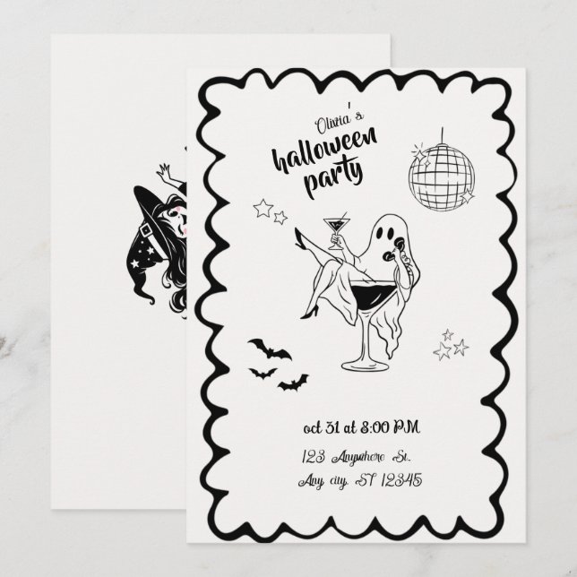 Convite de Festa de Halloween Minimalista com Fant (Frente/Verso)