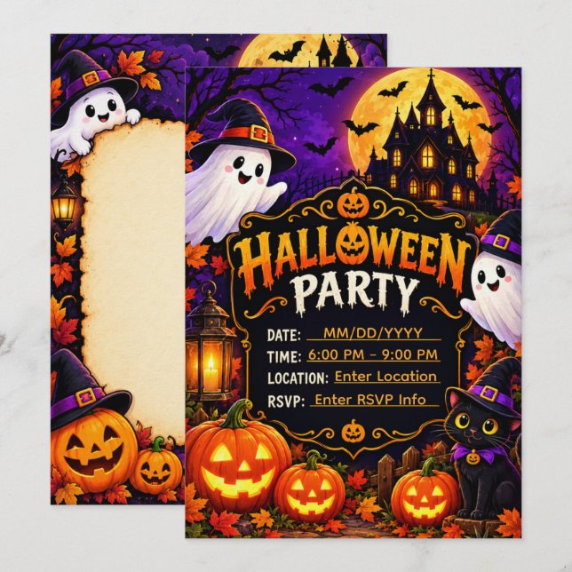 Convite de Festa de Halloween Modelo | Premium Spo (Frente/Verso)