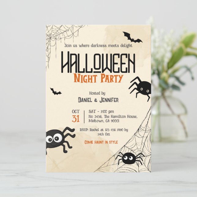 Convite de Festa de Halloween Noturno de Teia de A (Em pé/Frente)