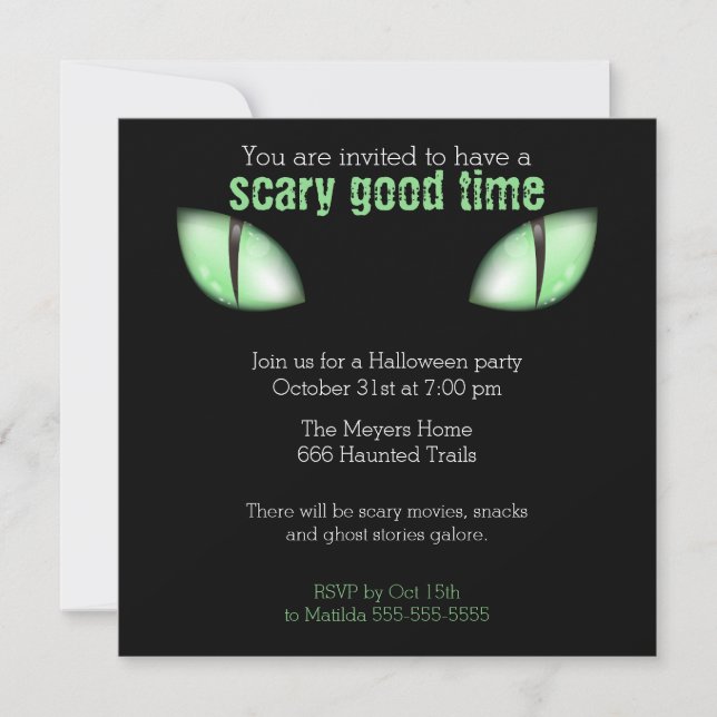 Convite de festa de Halloween Olhos de Gato (Verde (Frente)