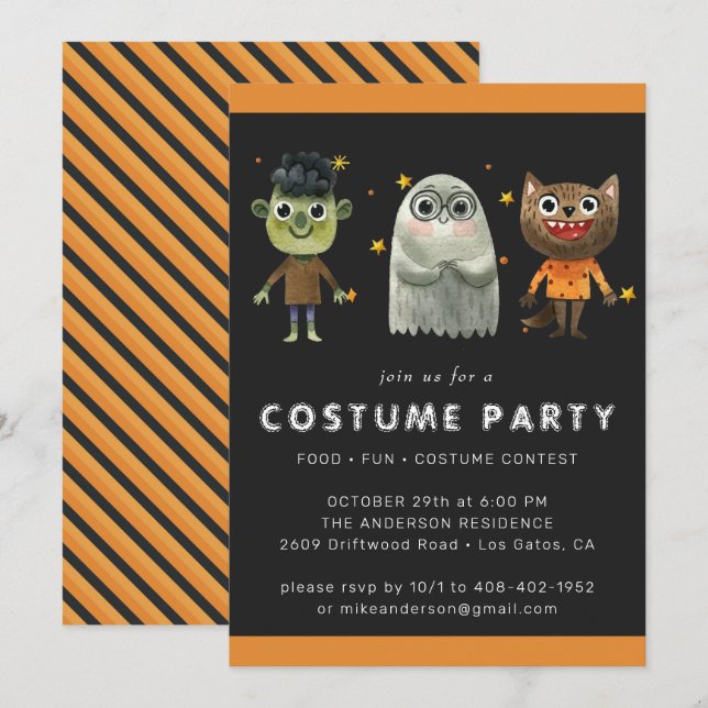 Convite de Festa de Halloween para Crianças (Frente/Verso)
