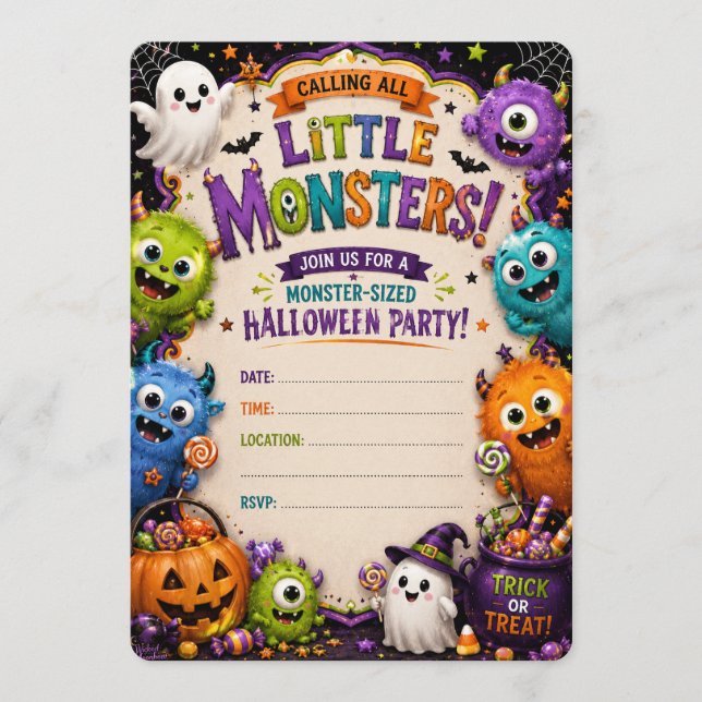 Convite de Festa de Halloween para Crianças Pequen (Frente)